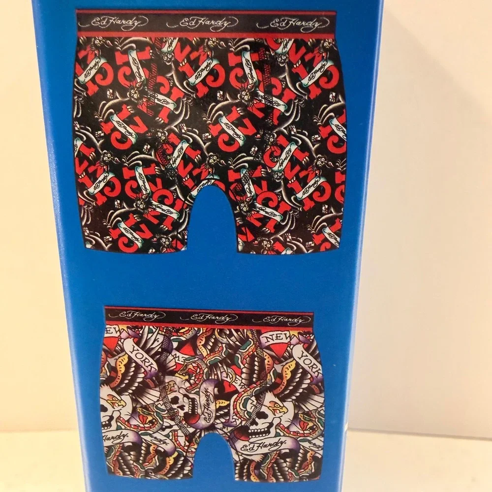 Ed Hardy Performance Boxer Briefs 4 Pack (MD 32-34) Stretch Skulls Sharks Comfy